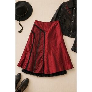 Tuzzi Red Metallic Tulle Midi Skirt Polka Dot Gypsy Western Statement Boho Sz 10
